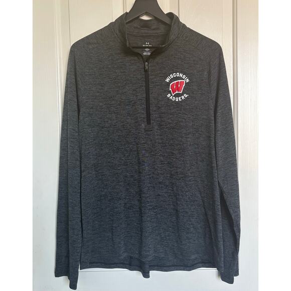 Under Armour Wisconsin Badgers Shirt Mens XL Gray 1/4 Quarter Zip Long Sleeve - Picture 1 of 4